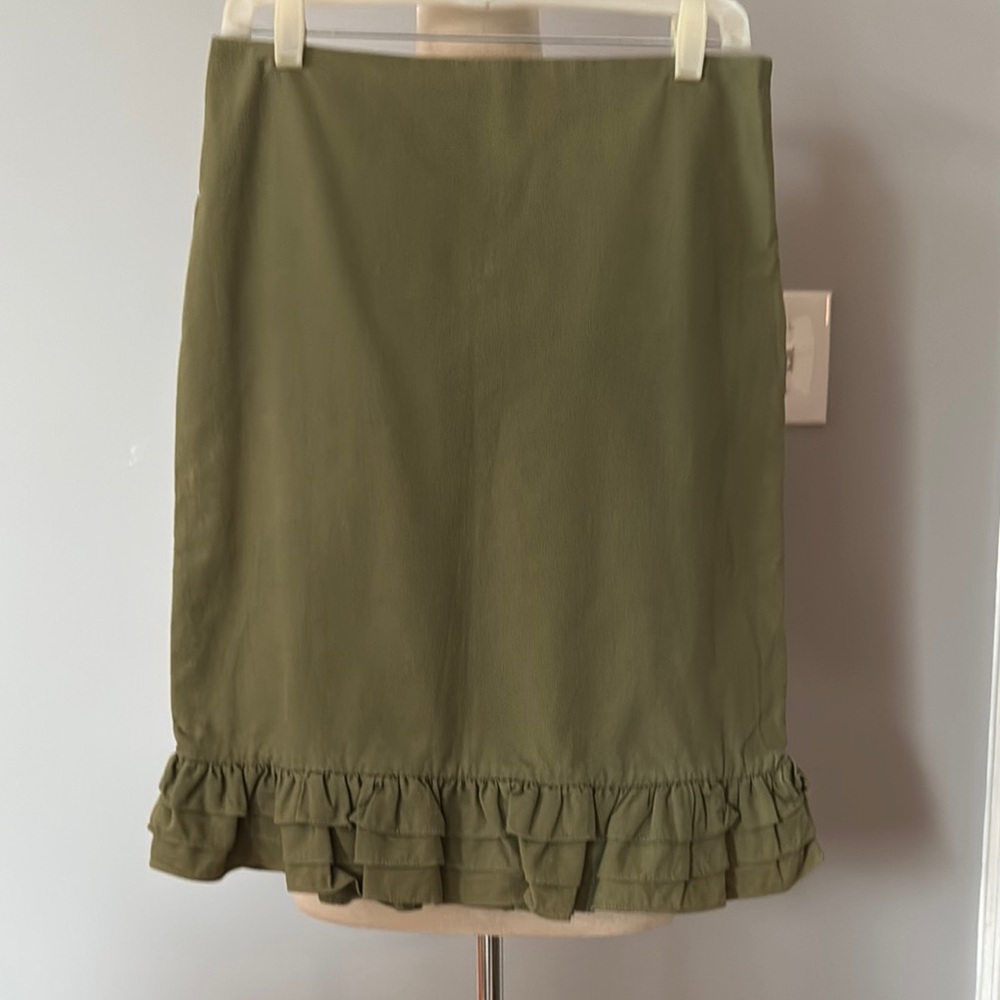 Anthropologie Green Pencil Skirt with Ruffled Hem
